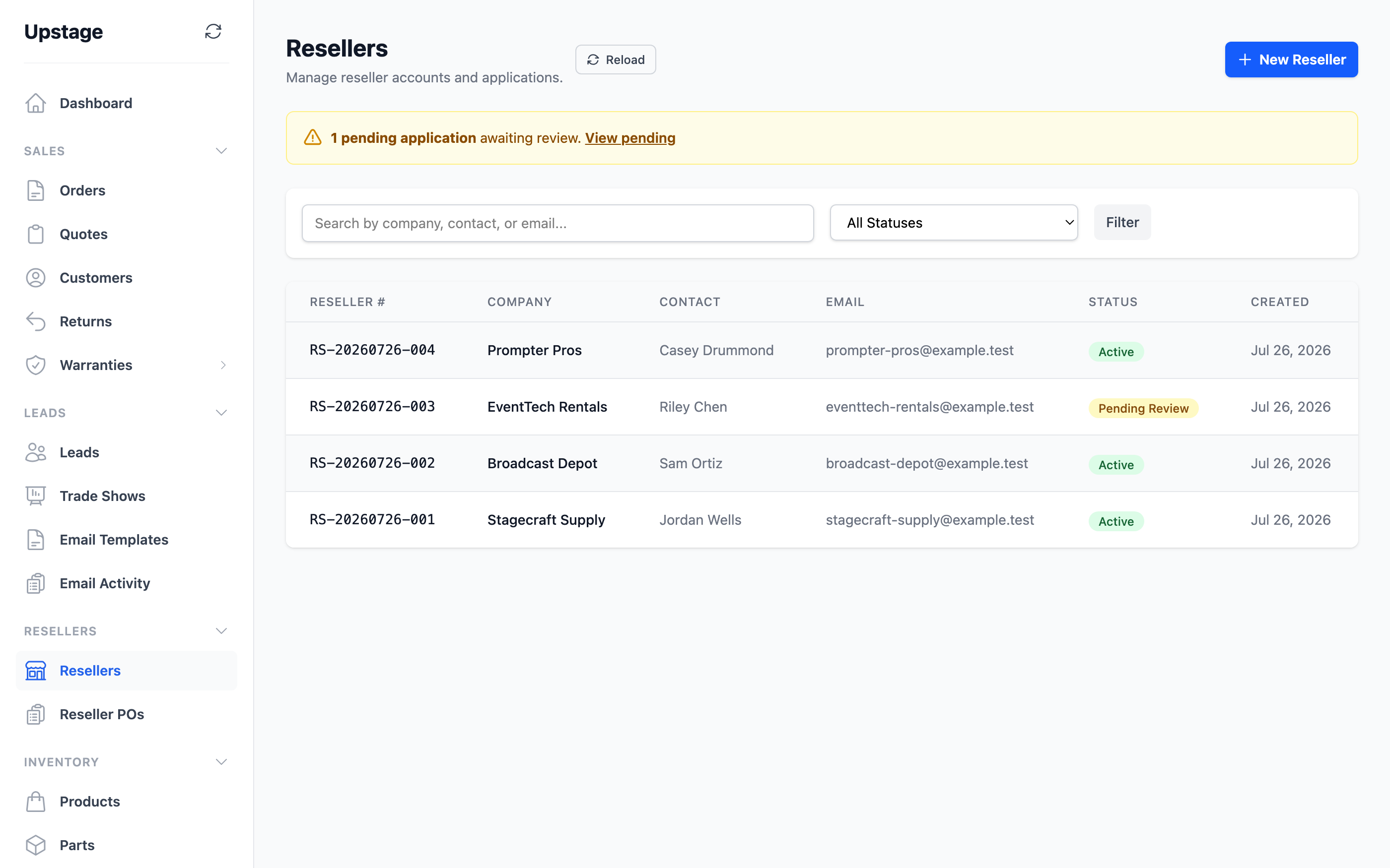 The MogDock reseller accounts list with pricing tiers and statuses